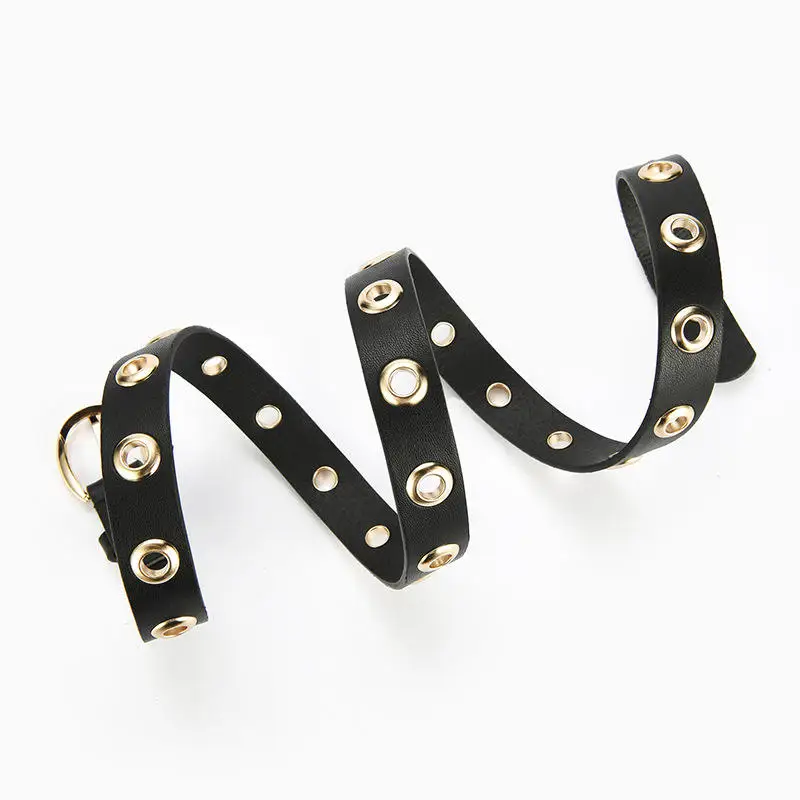 Women Casual Punk Red White Camel Brown Alloy Eyelets Pu Leather Belt For Women Female