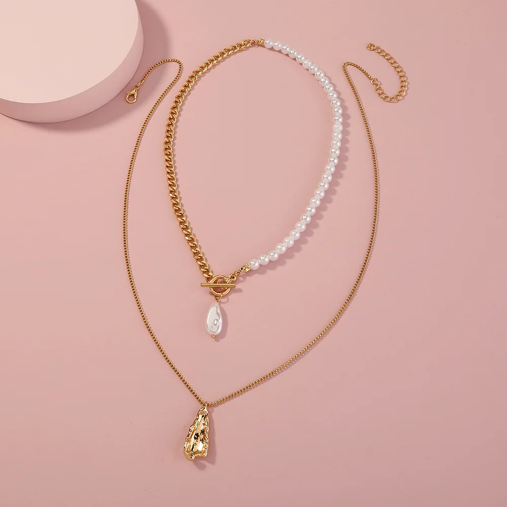  Hot sale factory jewelry necklace for women alloy charms pendant double layered chain chaplet water drop