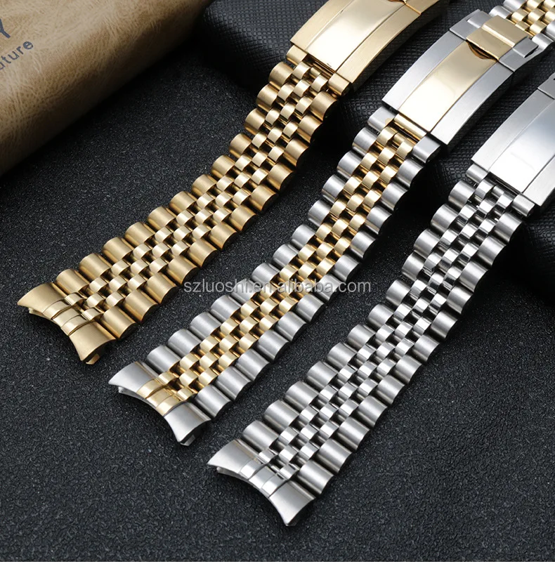 High Quality Stainless Steel Watch Strap For Ro-lex Original Watch Metal Chain With 5 Bead Steel Solid Folding Clasp 20mm