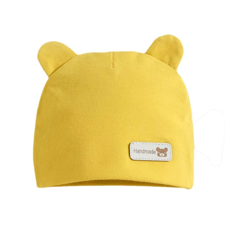 Wholesale solid color soft knitting cotton baby beanie fetal hat with bear ears for unisex newborn infant