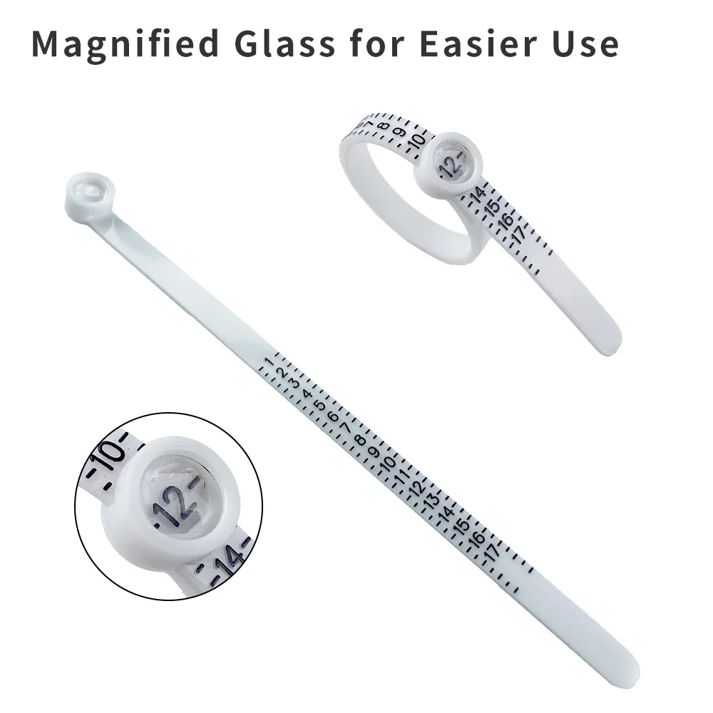 High Quality Economical Durable Using Jewelry Ring Measuring Tools White Finger Gauge Ruler Plastic Ring Sizer with Magnifier