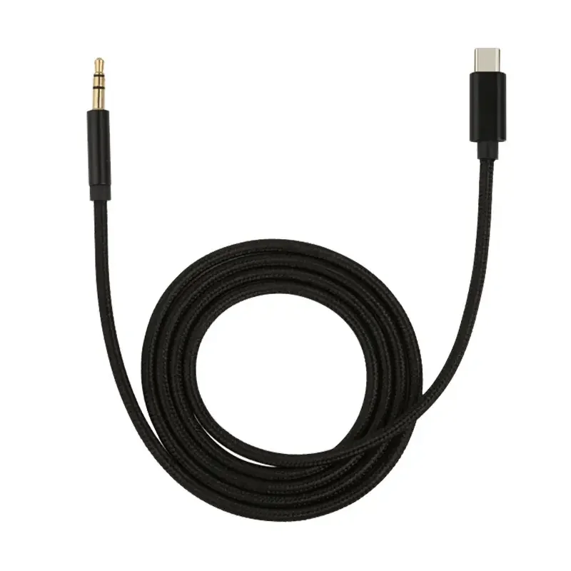 Discounts Price 1M Black Type C To Aux Audio Cable Braided Car Stereo Sound 3.5mm Type C Aux Cable