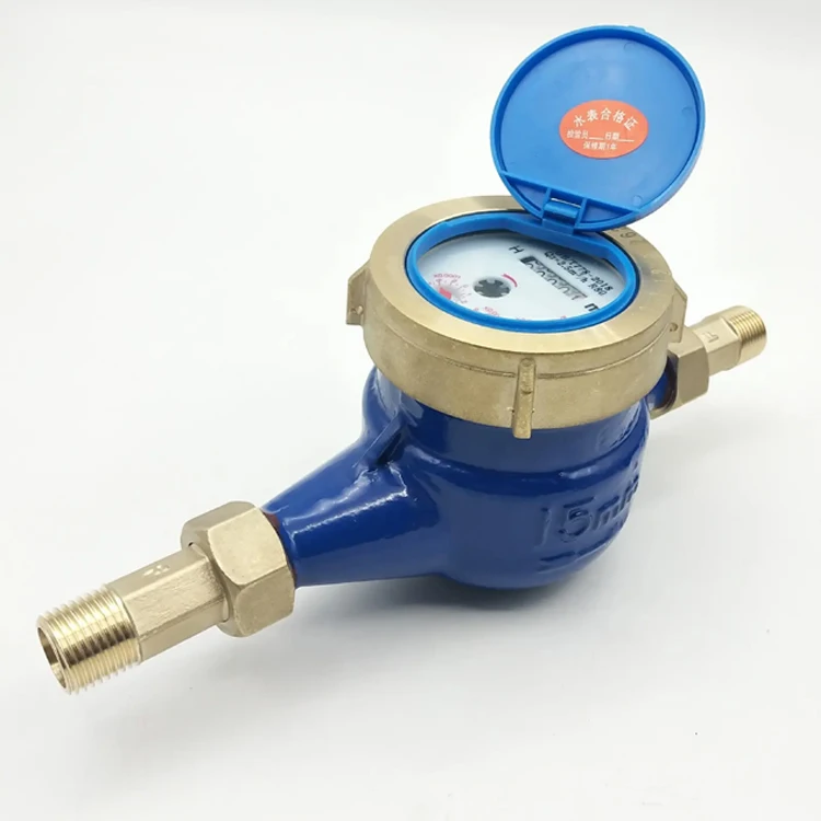 Custom 15mm Blue Color Multi Jet Dry-dial Type Anti-magnet All Copper Cold Water Meter with Pulse Output