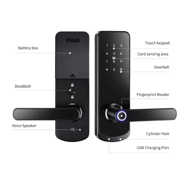 Alarm Biometric Key Card Password Electric Mortise Combination Safety Cerraduras Para Puertas Door Handle Lock Smart Locks