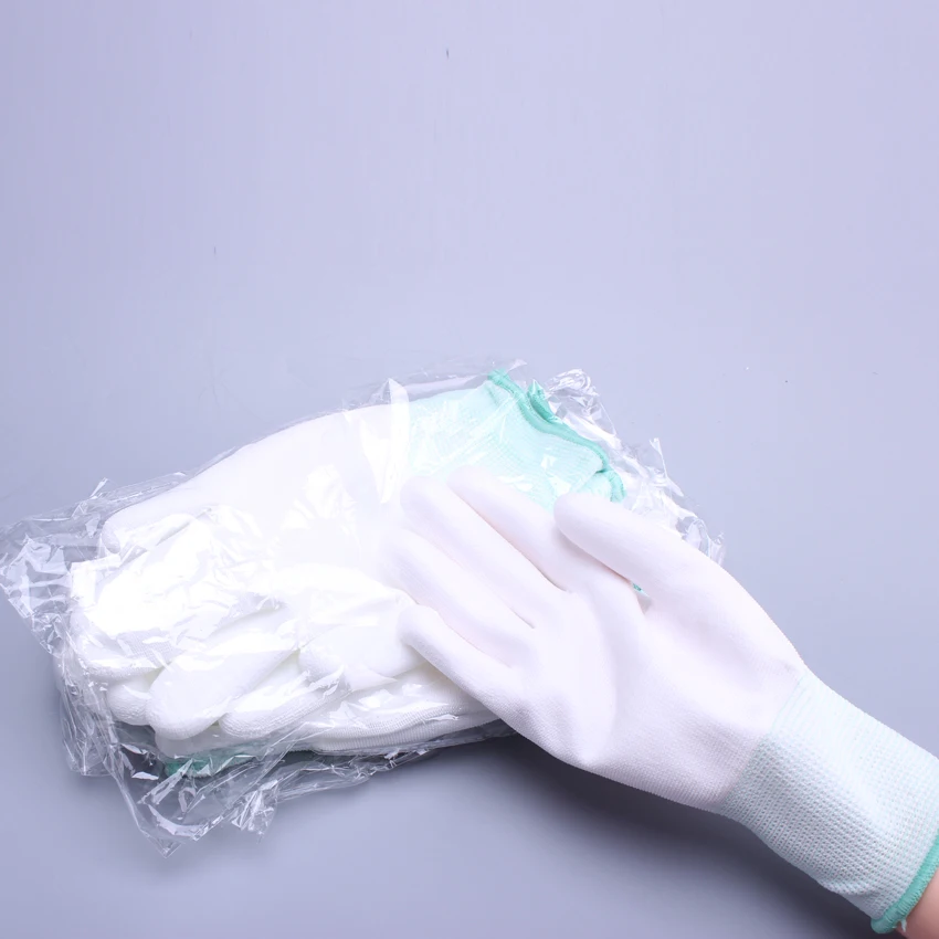 White 13 Gauge Polyester Knitted Pu Palm Coated Cleanroom Work Gloves Gardening Gloves Handling Gloves