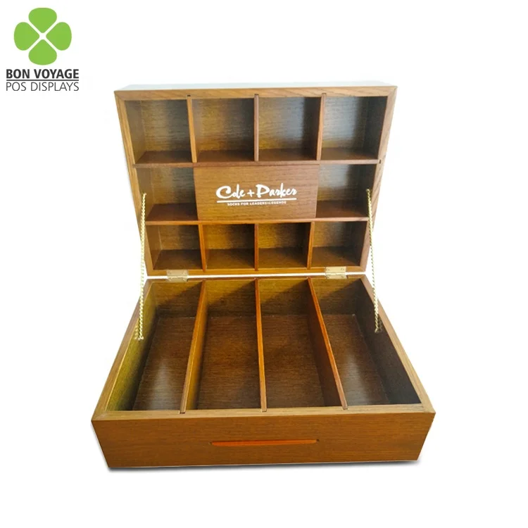 High Quality Double Sided Free Standing Floor Wooden Socks Display Stand Sock Rack