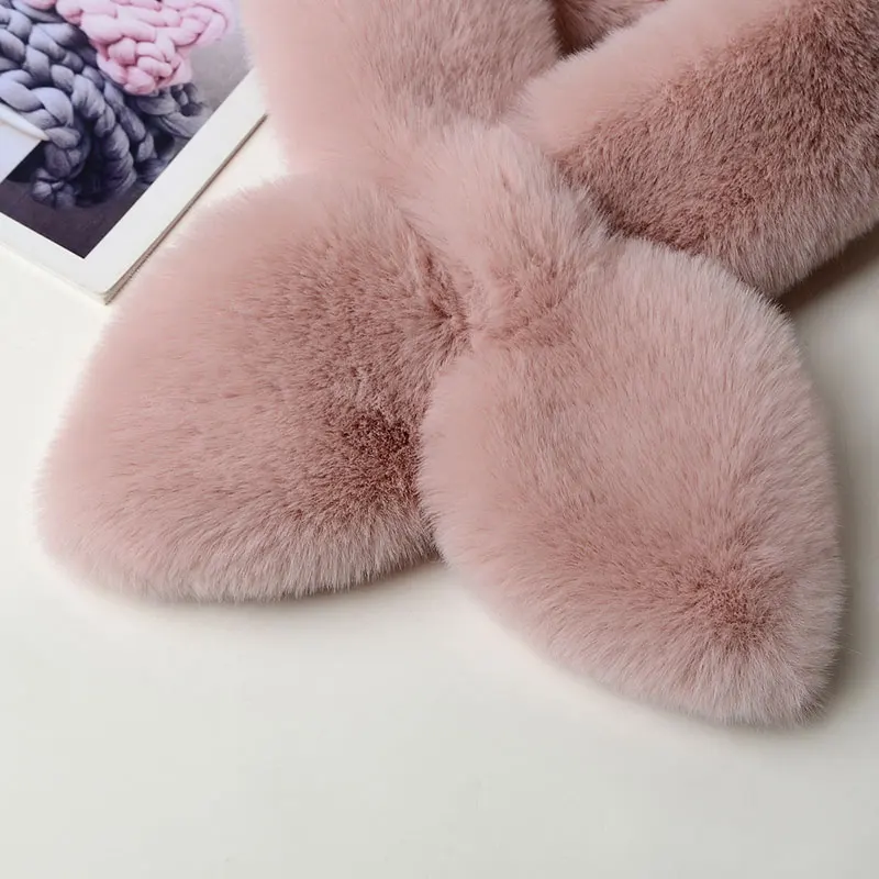 Autumn And Winter All-Match Fashion Girl Warm Scarf Imitation Rex Rabbit Fur Scarf Plush Cross Trend Scarf Women