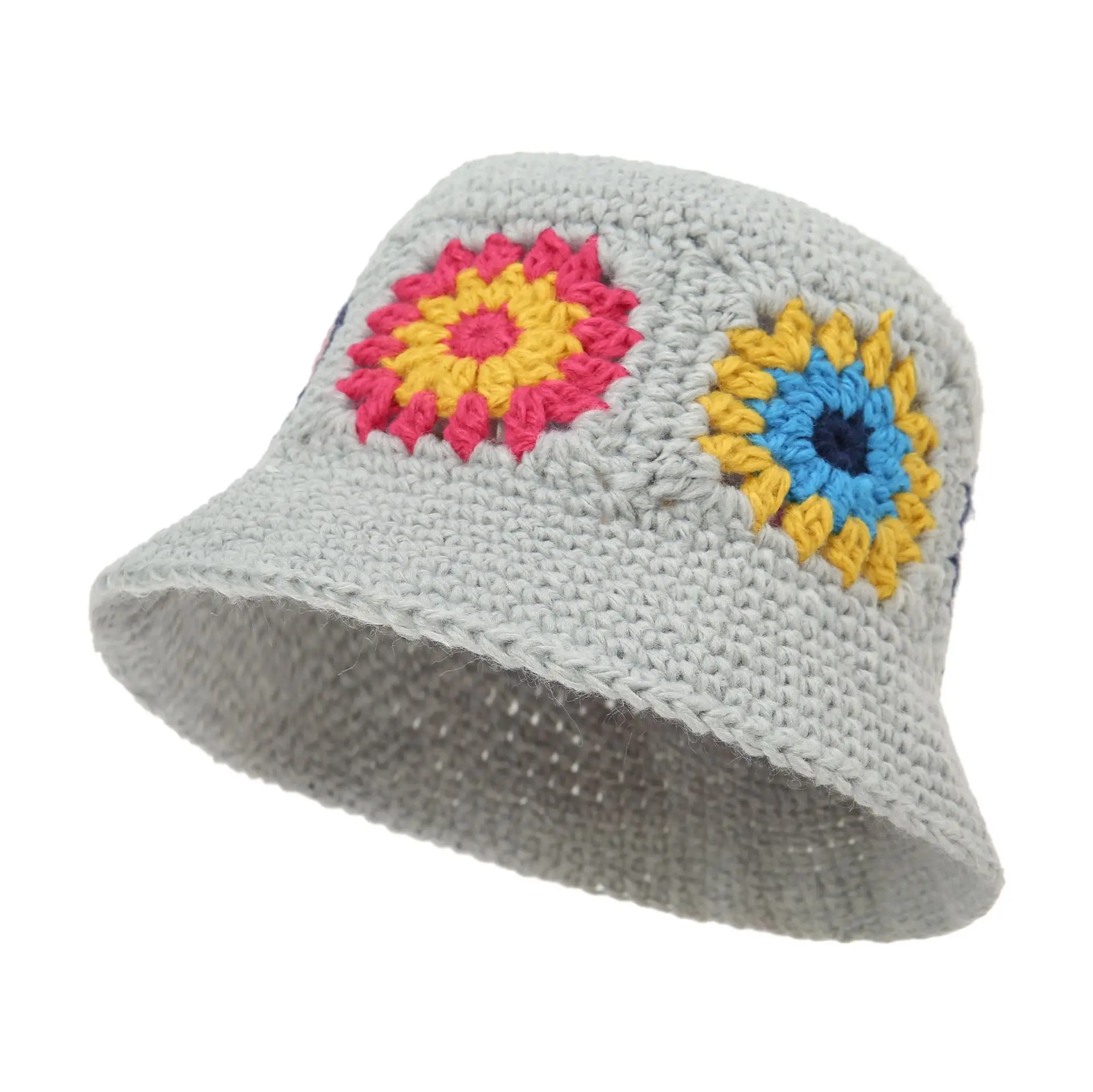 Custom Knitted Bucket Hat Summer Winter Women Flower Dome Casual Hats Hand Crocheted Fisherman bucket Cap