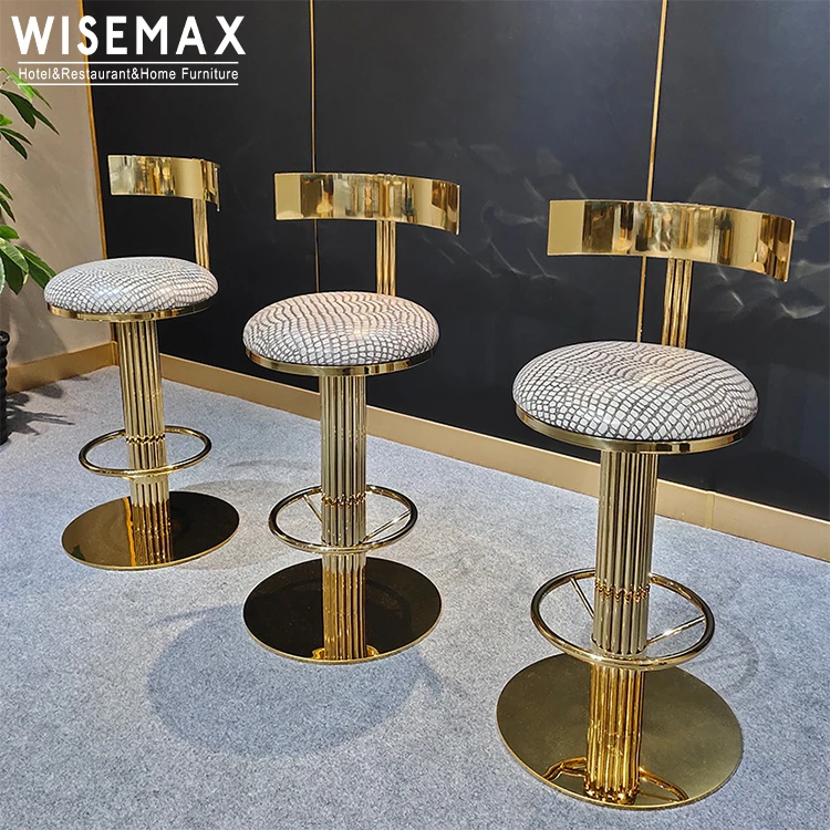 WISEMAX FURNITURE High quality restaurant gold metal base high chair accent chair fabric leather bar stool chair for bar hotel