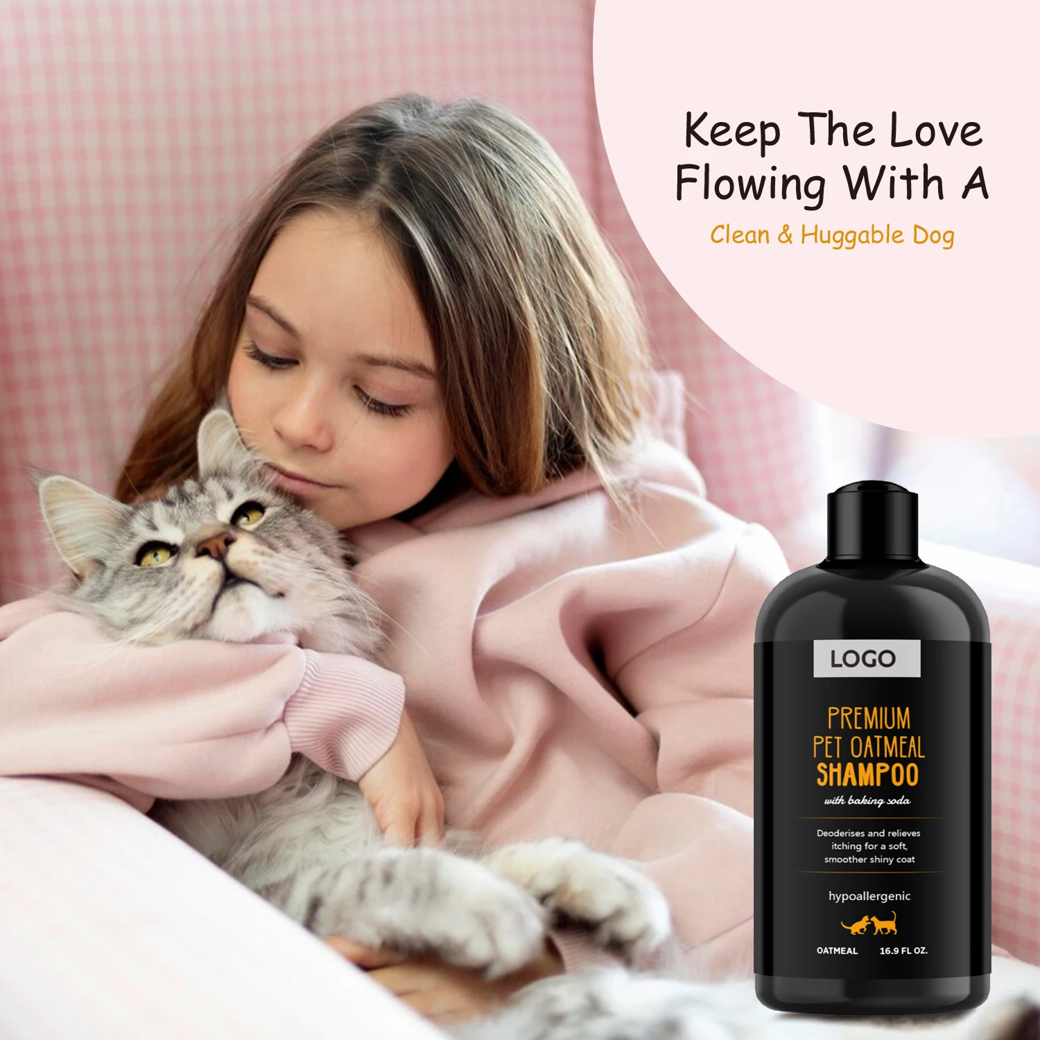 Custom Logo Natural Oatmeal Anti Itch Grooming Pet Shampoo Organic Smelly Puppy Dog Cat Wash Shampoo