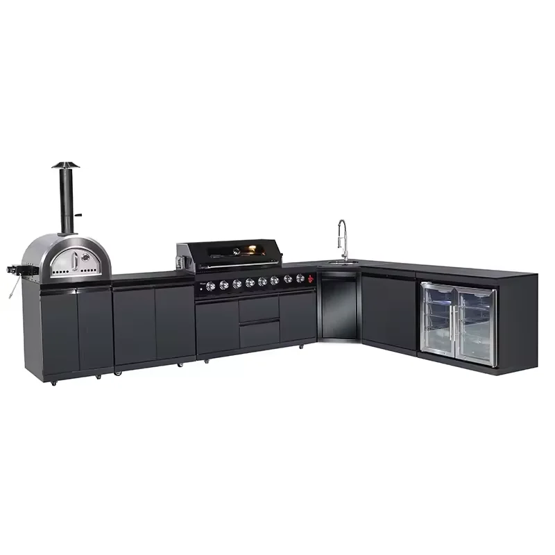 BBQ Island открытый кухонный гриль индивидуальные полные кухонные шкафы L-образная уличная кухня черный шкаф для барбекю из нержавеющей стали