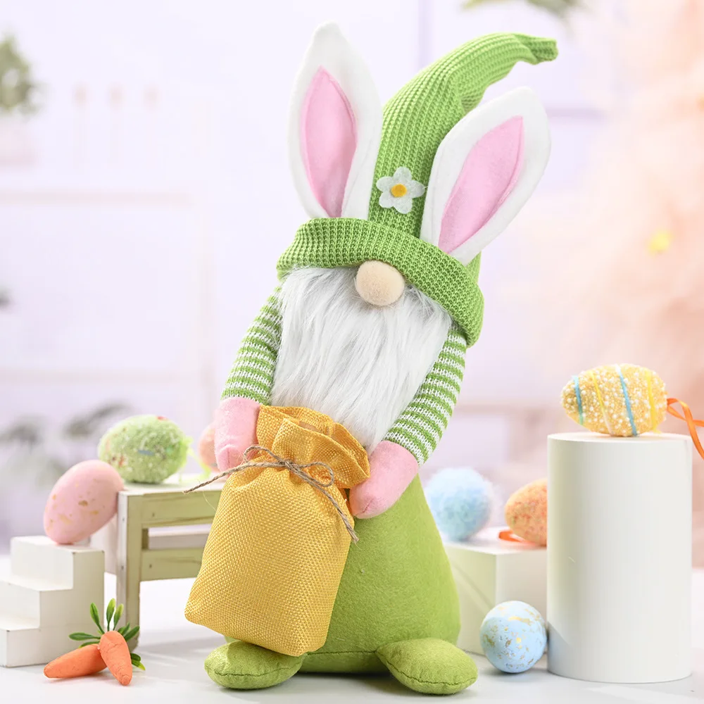 Duoyou Easter rabbit dolls Rabbits with candy bags doll Knitted Easter rabbits dolls