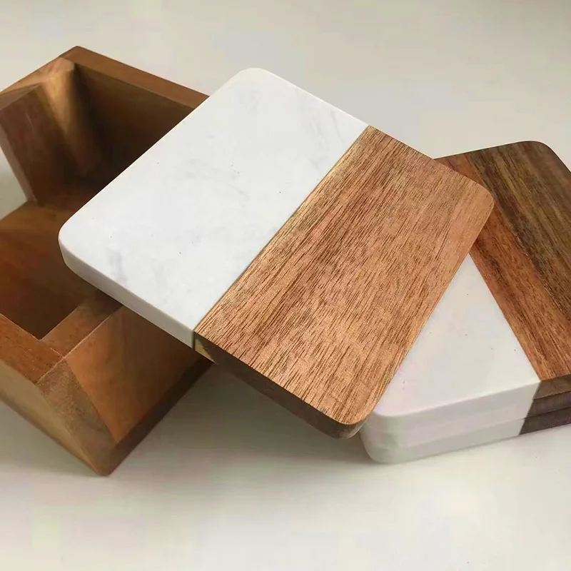 2023 Christmas Natural Real Wedding Favor Acacia Wooden Round Custom Shape Cup Beer Marble Coasters