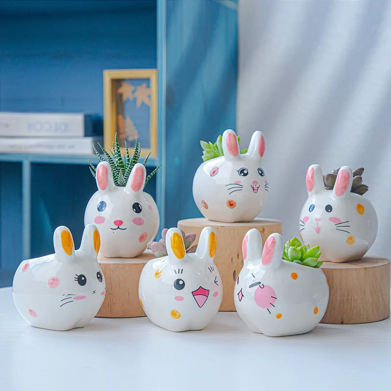 custom cute rabbit easter bunny shape indoor outdoor garden ceramic flower succulent pot planter for plant suppliers home decor