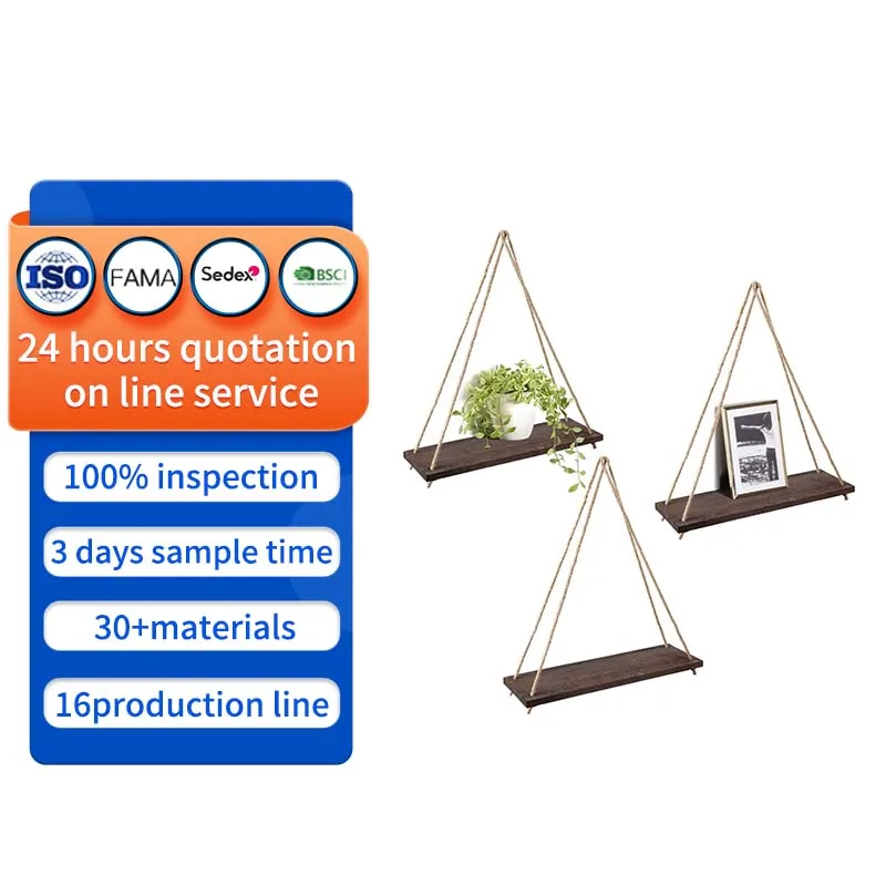 wood wall crafts Wood Hanging Shelves for Wall Decor Swing Rope Rustic Floating Shelf Wall Display Shelving Home Organizer Rack