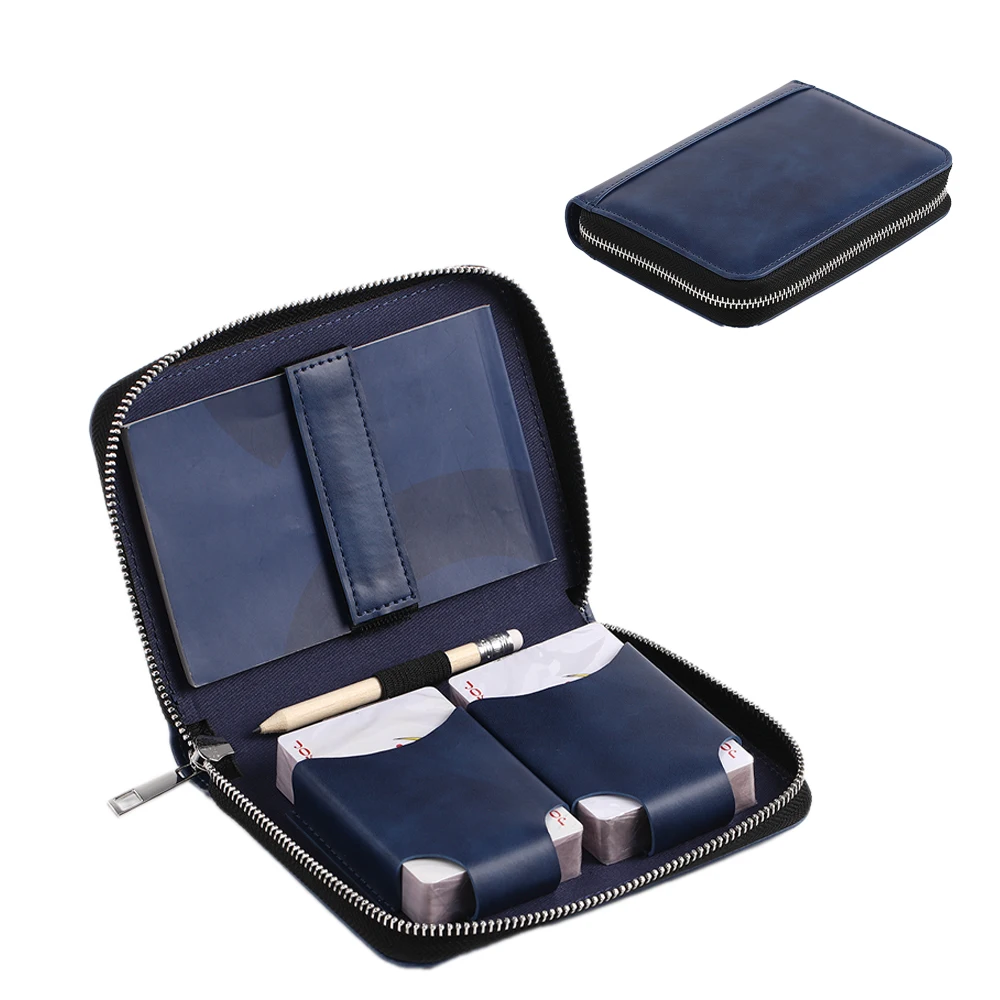 Playing Card Case Game Set Leather Holder With 2 Pack Poker Pencil Scorecard Notepad Custom Poker Box