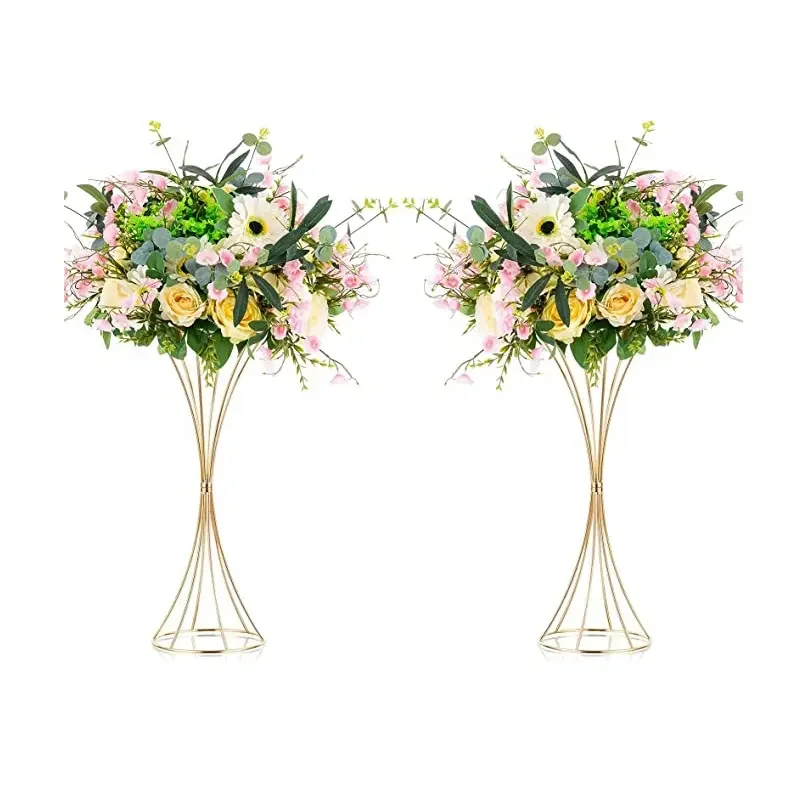 Gold Metal Flower Centerpieces for Wedding Tables Geometric Floral Centerpiece Stand for Tabletop Event Party Birthday