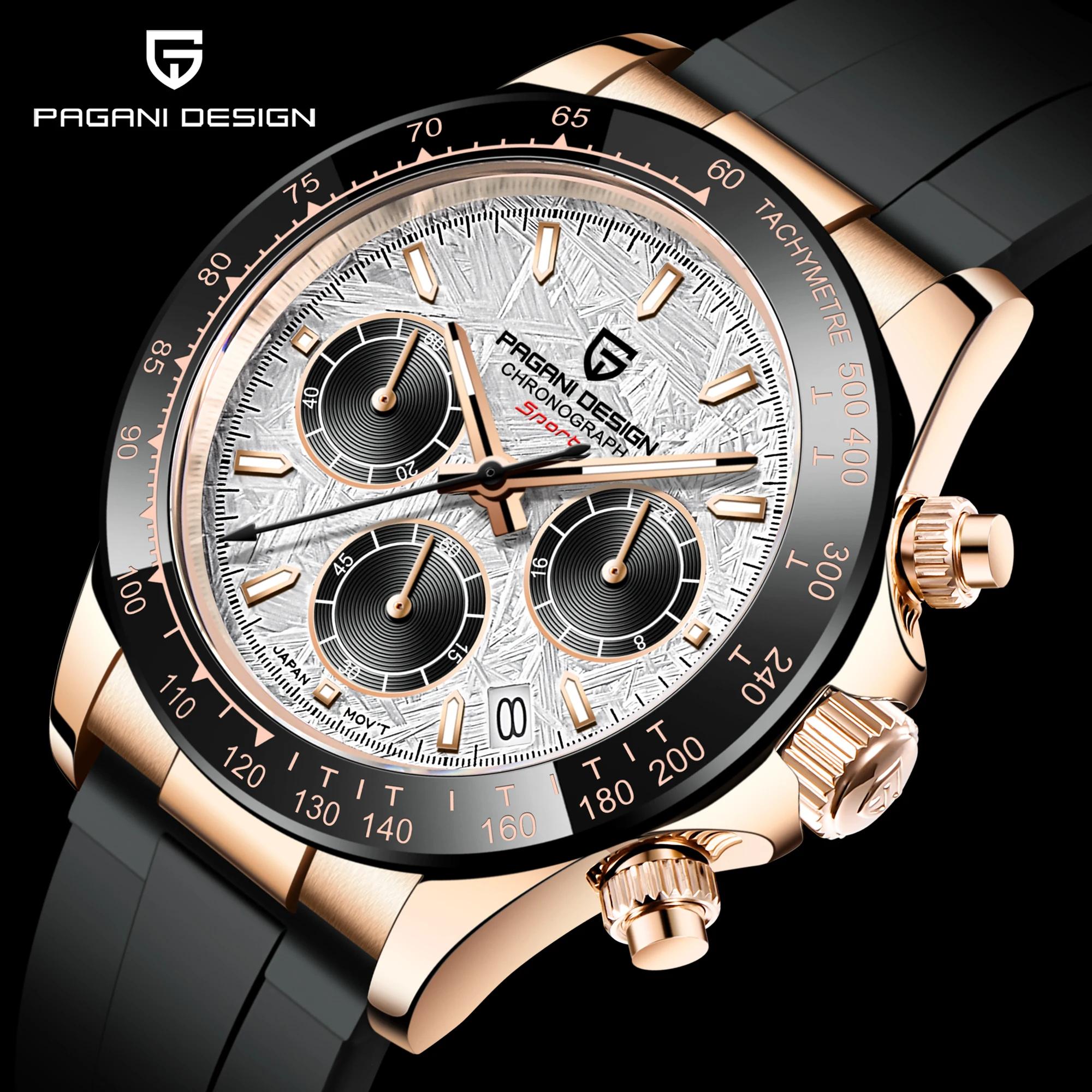 PAGANI DESIGN 1664 Top Brand Men Quartz Wristwatch Luxury Sapphire Glass Sports Rubber Strap Chronograph Watch Men