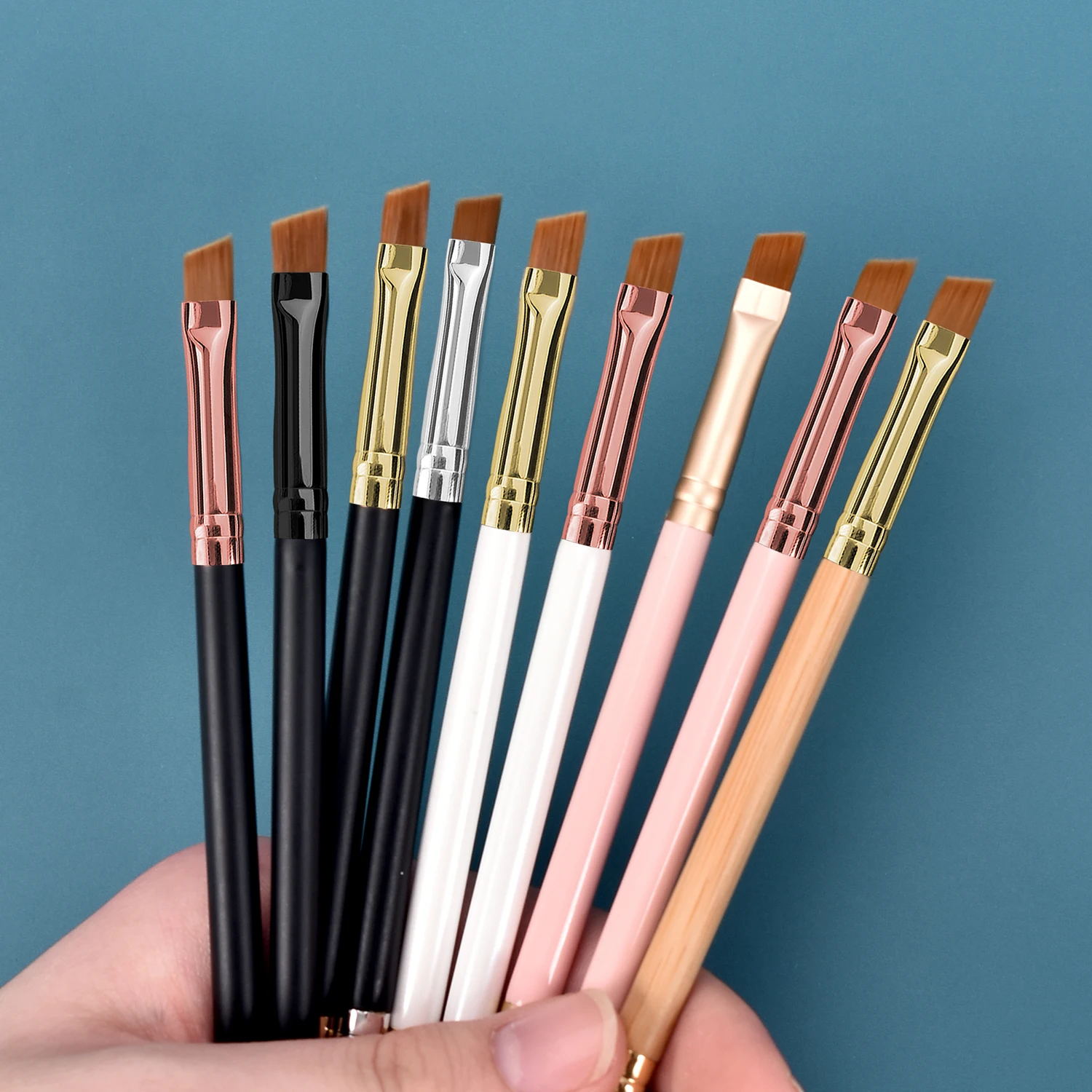 HMU 2 in 1 Fiber Hair Custom Logo Wholesale 11colors Eye Brow Liner Brush Ultra Thin Angled Double Sided Eyebrow Brush