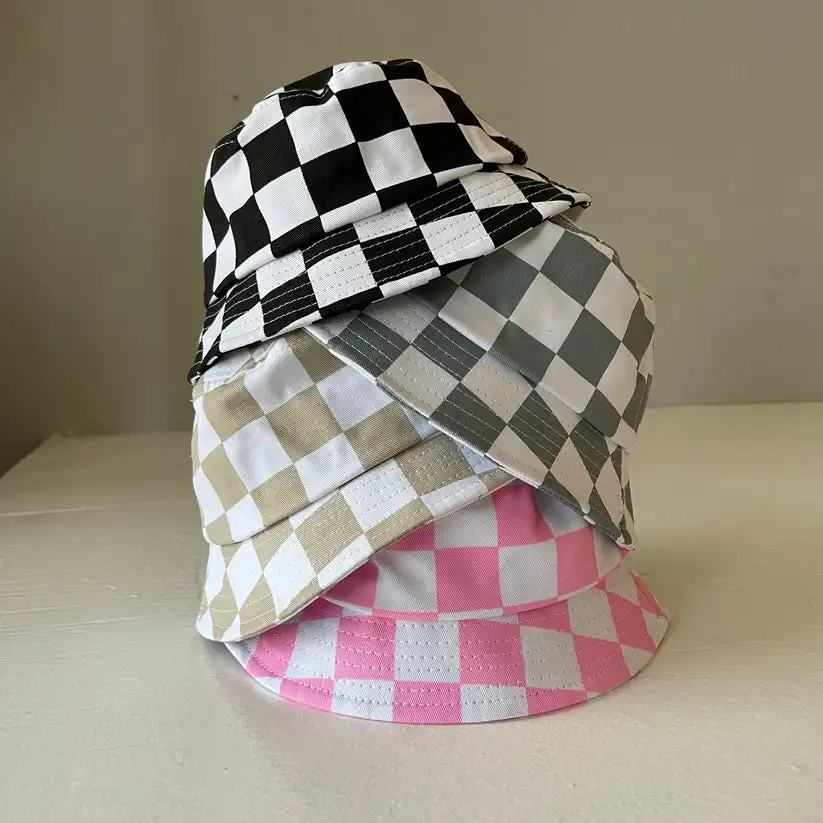 Summer Autumn Baby Kids Bucket Hats Cotton Checkerboard Sun Cap Boy Girls Outdoor Beach Fisherman Hat