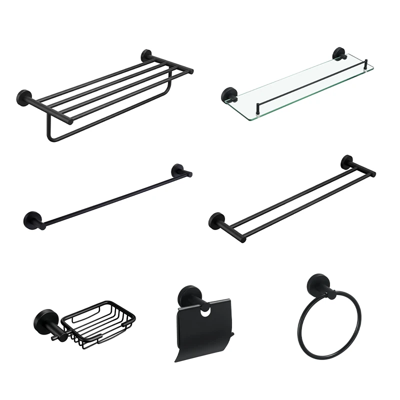 Hotel modern wall mounted  stainless steel matte black toilet bathroom accessories set