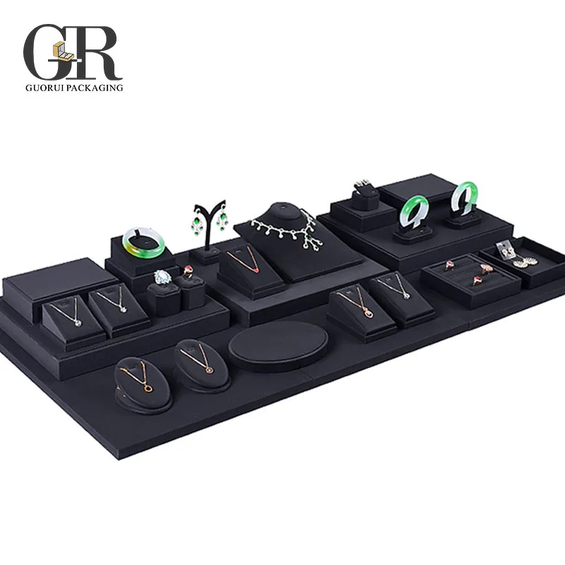 Guorui  luxury custom leather jewelry display stand for ring and necklace