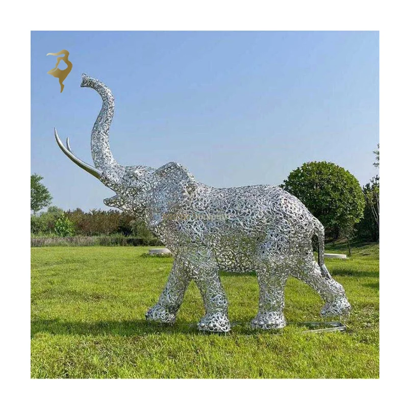 Garden decor decoration animal sculpture hand carved purple stainless steel elephant statue