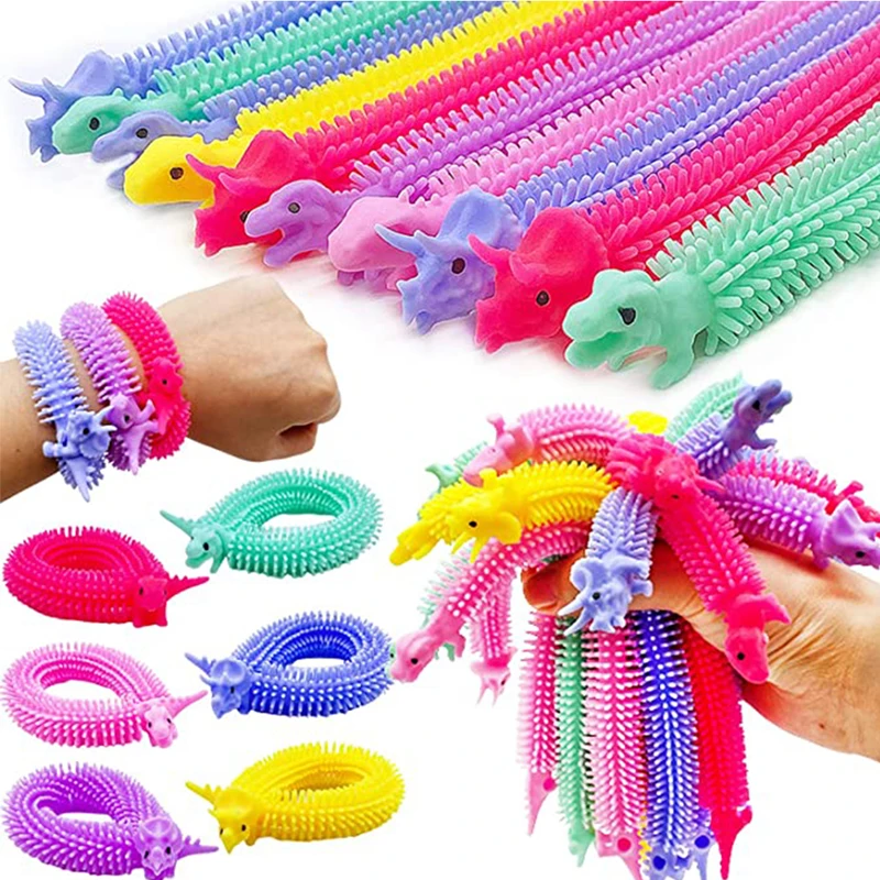 6Pcs Sensory Stretchy Anti Stress Fidget Autism Fidget Toy Dinosaur Colour String TPR Stretchy Noodle Decompression Toys