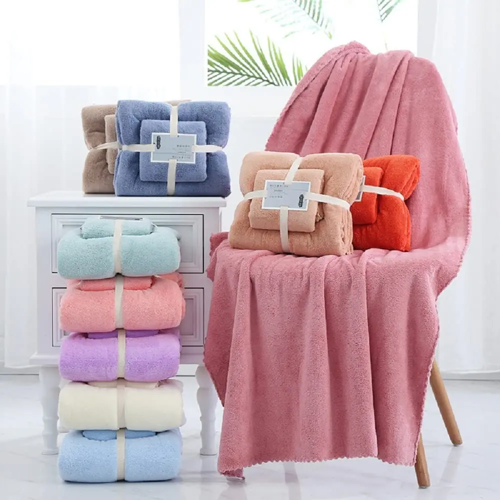 Wholesale microfiber Quick Drying coral fleece hotel spa bathroom 2pcs set custom Plain blank face bath towels set