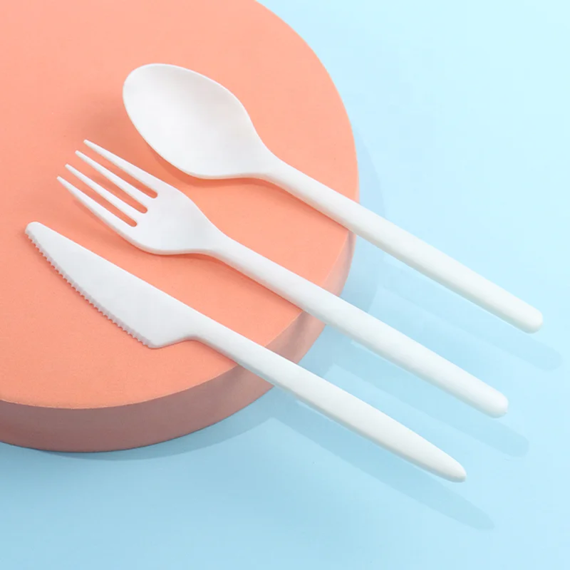 New Design Heavy Weight Disposable CPLA Cutlery 100% Compostable Spoon Fork Knife Cutlery Kits
