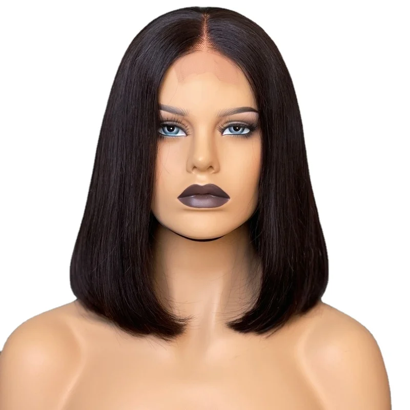 Virgin Human Hair 10in 250% Bob Wig Cuticle Aligned Raw Hair Vendor Middle Part 1.5x4 Closure Brazilian Hair