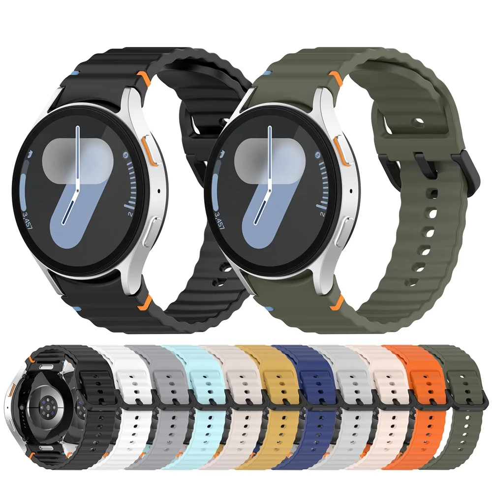Quick Fit Silicone Wavy pattern Band For Samsung Watch5/6/7 Push button silicone strap For Galaxy Watch5 pro silicone Watchband