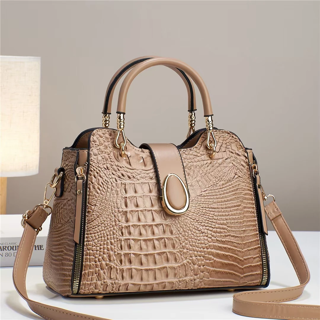 Custom Casual Crocodile Pattern Top-handle Leather Shoulder Bag Women Large Capacity Messenger Bag Ladies Handbag Women