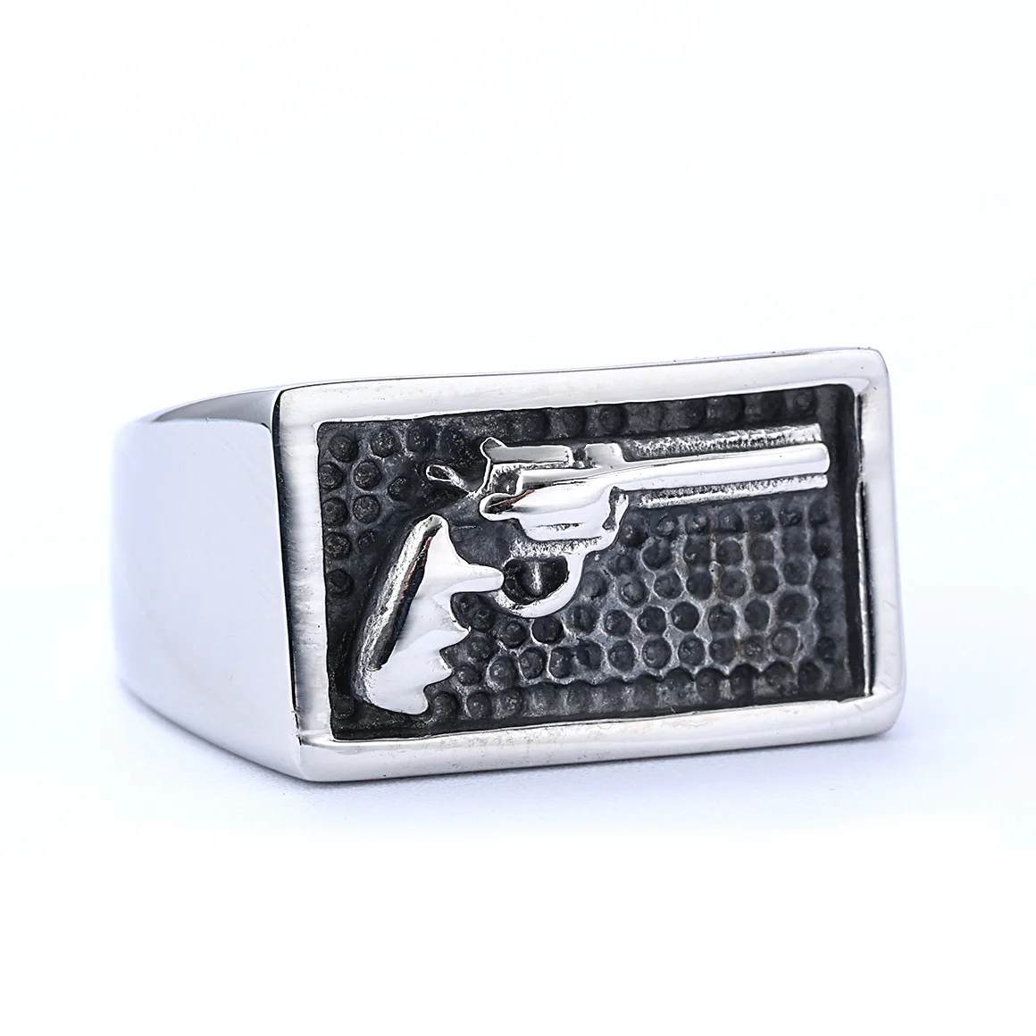 Custom Fashion Men Rings Stainless Steel Vintage Silver Revolver Rings For Men