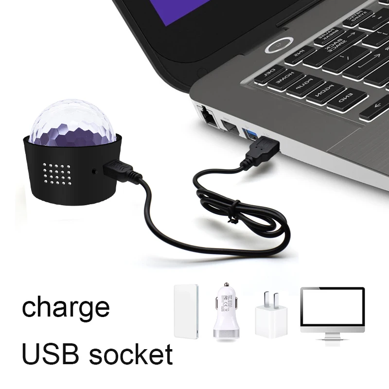 D33 5 Вт USB зарядка RGB украшение автомобиля портативный DJ вечеринка свет Активированный звук вращающийся Автомобильный светодиодный