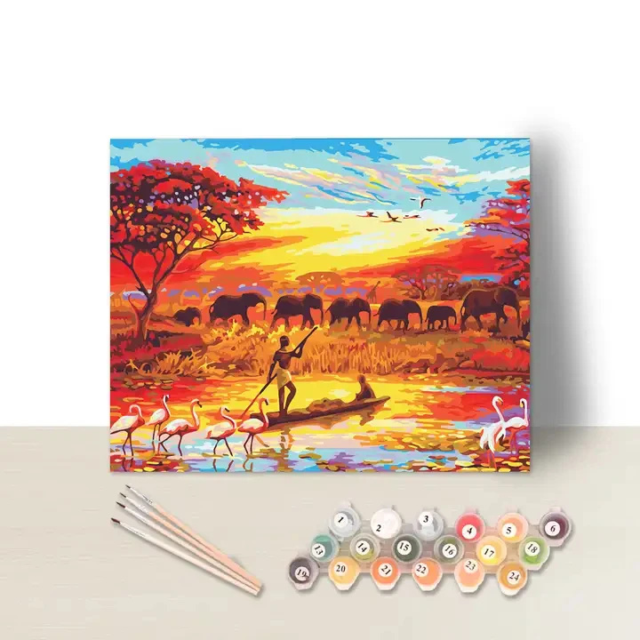 Colorful Africa Elephant Migration Wall Art Non-toxic Acrylic Paints Diy Picture Drawing by Numbers
