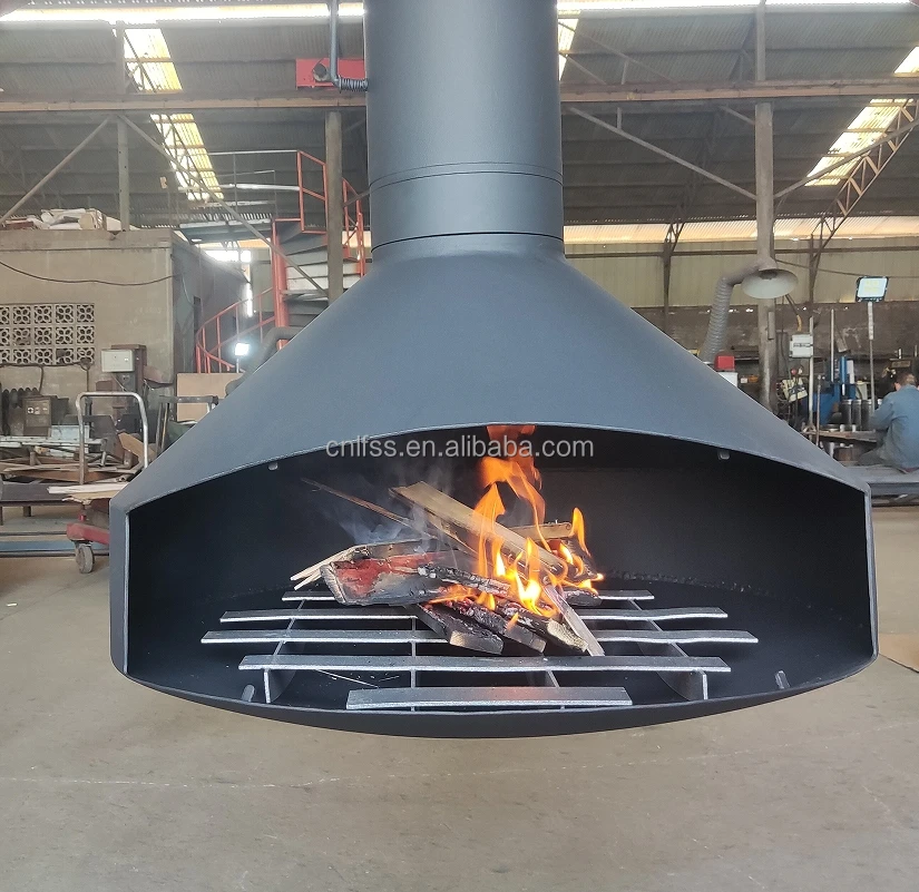 Indoor Home Improvement High-grade Matte Black Rotating Carbon Steel Hanging Wood-Burning Suspended Fireplace