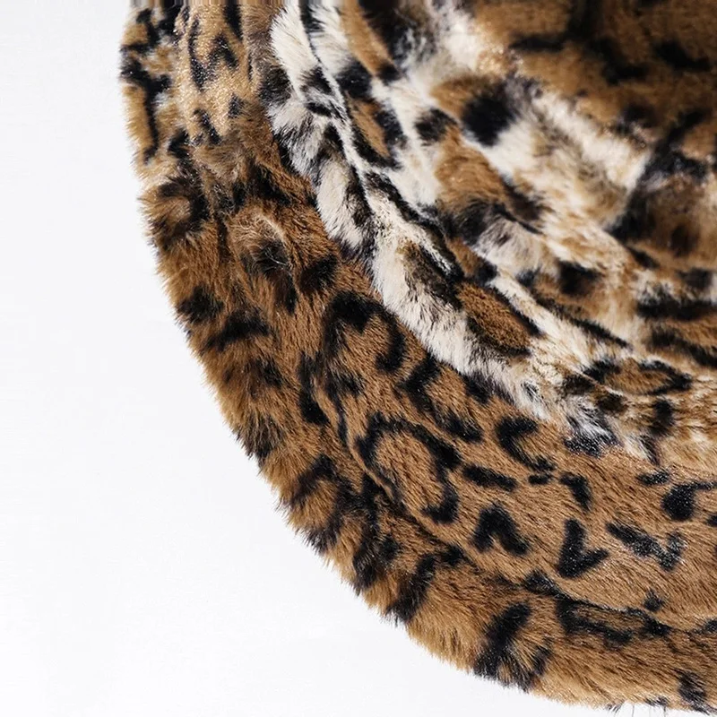Winter Warm Gradual Leopard Pattern Fisherman Hat with Fake Fur Warm Ear Protect Adjustable Basin Hat Wholesales