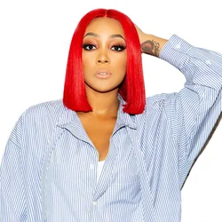 Wholesale Indian Remy Straight Hair Natural Red Bob Front Lace Wig from India