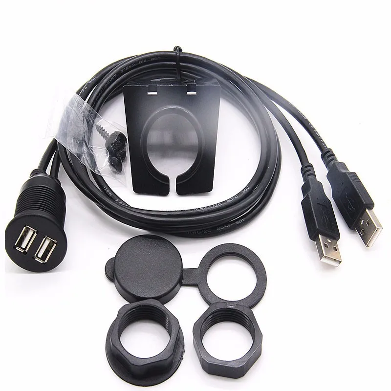 Dual USB 2.0 Male to  Female waterproof Flush Mount Car Mount Extension Cable for Car Truck Boat Motorcycle Dashboard