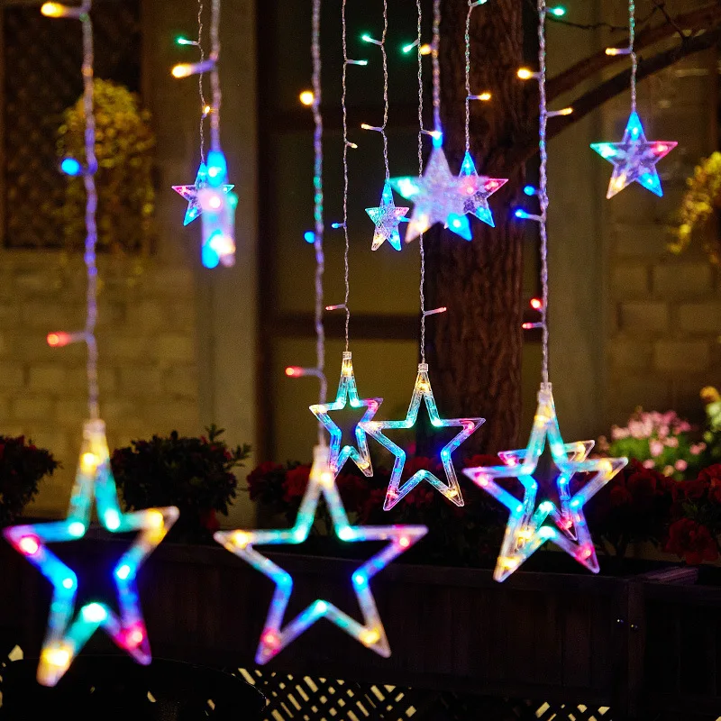 Led curtain lights 3.5m 8 Modes Waterproof Star Moon Fairy String Light Christmas Curtain Lights With Remote Control