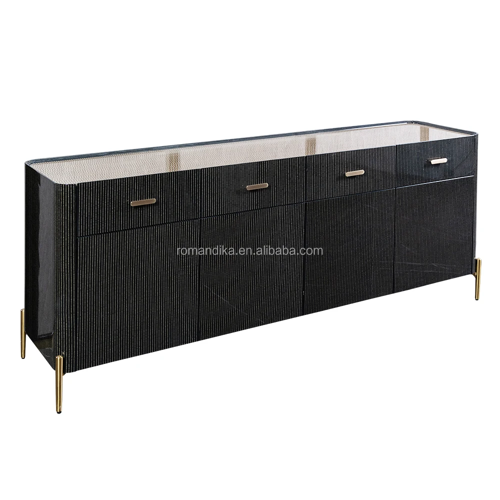Modern Luxury Asian Style Solid Wood Dining Room Sideboard Buffet Cabinet Stainless Steel Kitchen Bedroom Storage Feature Hotels