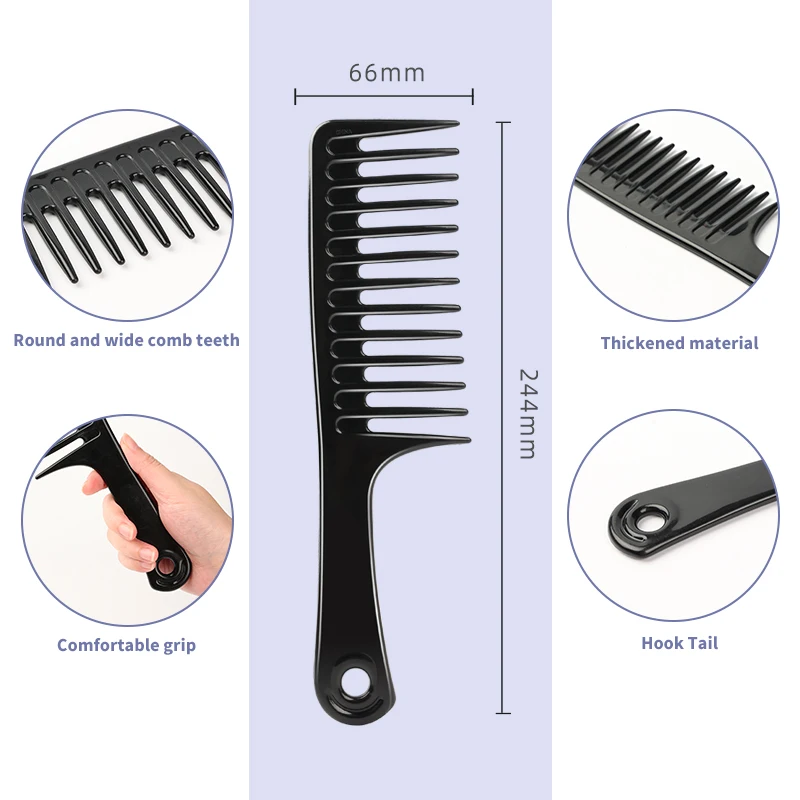 Wholesale Custom Logo Black Plastic Wide Teeth Hair Wash Massage Shampoo Shower Combs 6226