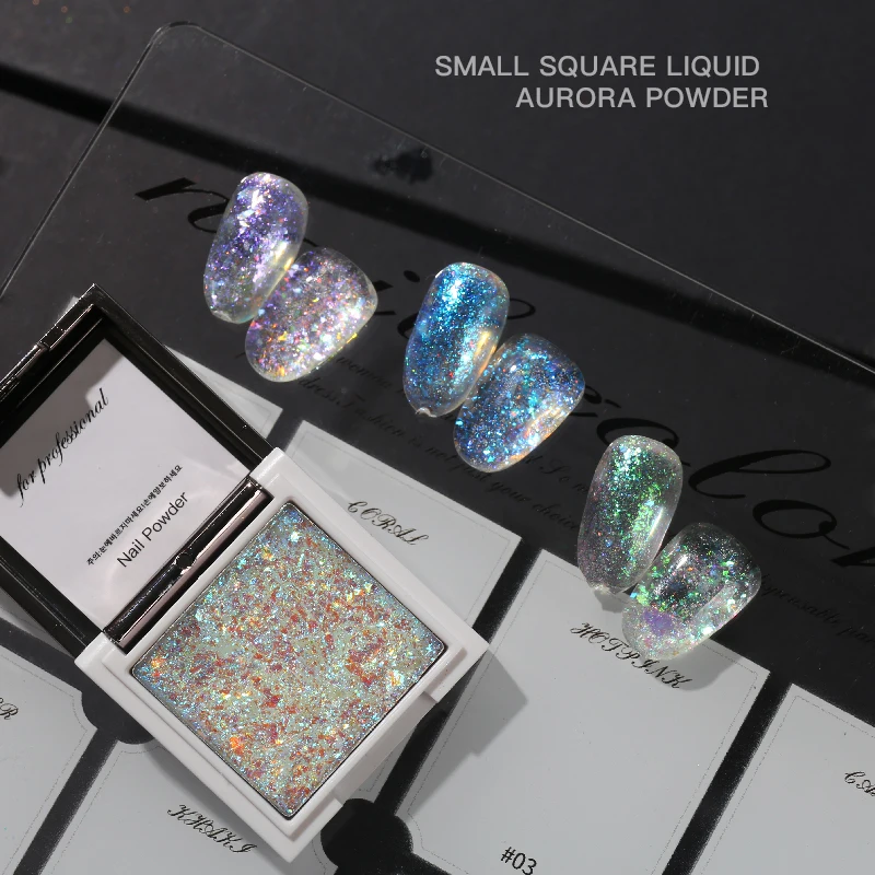 Custom Private Label Aurora Powder Free Sample Nail 15 Colors UV Gel Nail Polish Auraro Flakes Liquid Type Nail Powder Bulk