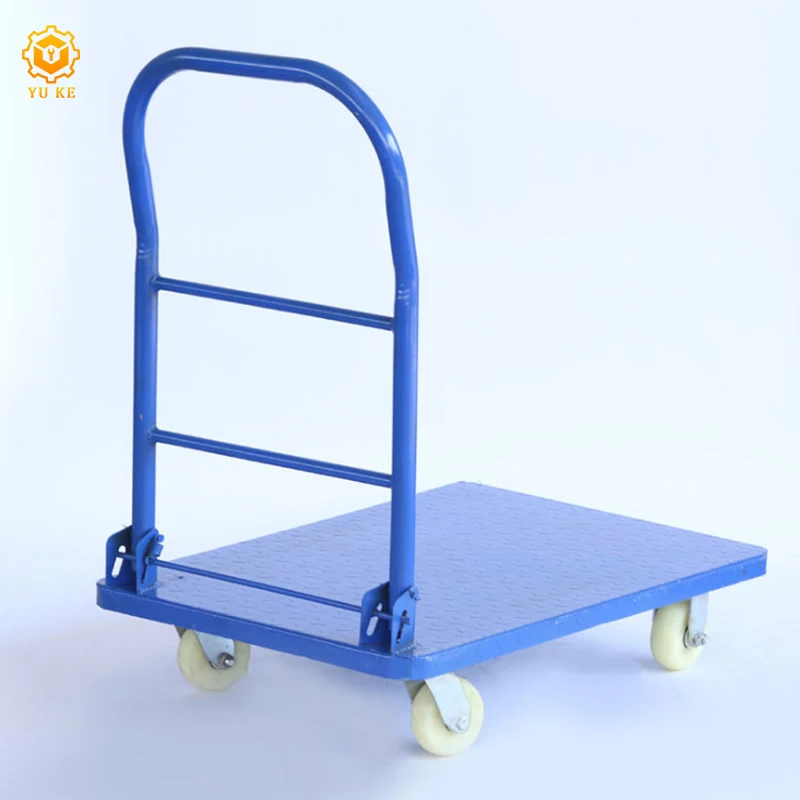 Supermarket store unloading four wheels metal flat cart trolley for drinks