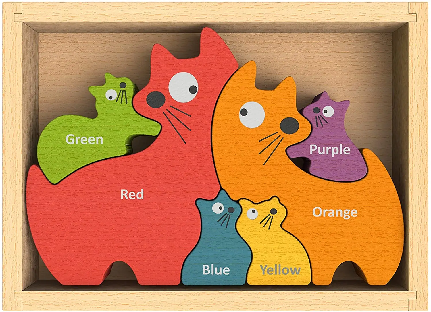 Eco-friendly toysWooden Dog Family Color Names Puzzle for Toddlers Custom Cube Puzzle Educational Blocks Toys