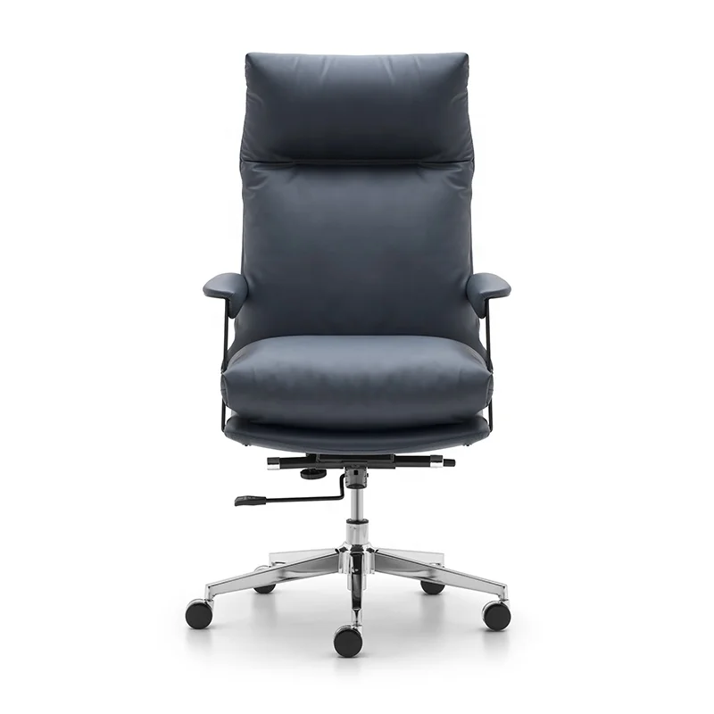 With full high density sponge navy blue high back pu leather office chair