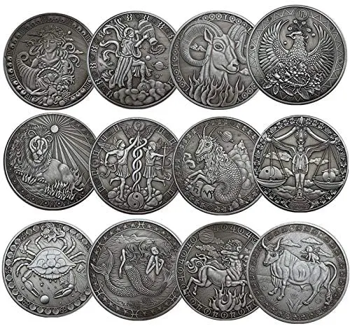 12 Constellation Commemorative Coins Aries/Taurus/Gemini/Cancer/Leo/Virgo/Libra/Scorpio/Sagittarius/Capricorn/Aquarius/Pisces