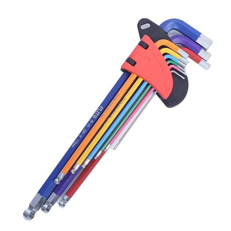 Factory wholesale color chrome vanadium steel ball end spline allen key wrench l key tool set