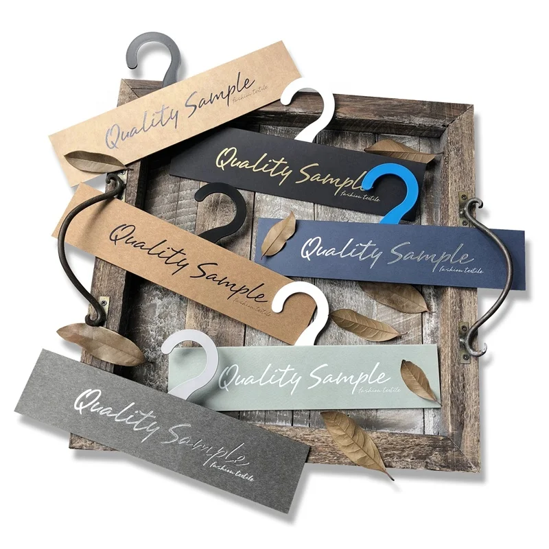 Customized Textile Sample Display Hanger Coated Cardboard Label Hot Stamping Screen Printing Featuring Art Paper Plastic Hook